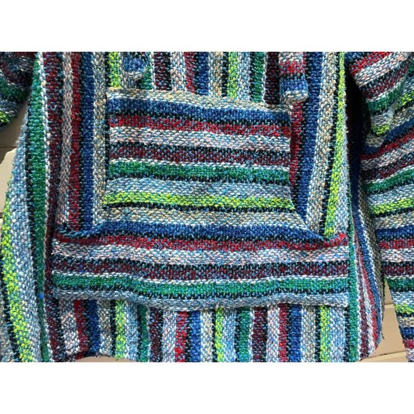 Baja Joe Mexican Hoodie Hippie Surf poncho Sweater Pullover Aqua /size S/M women - Picture 2 of 8